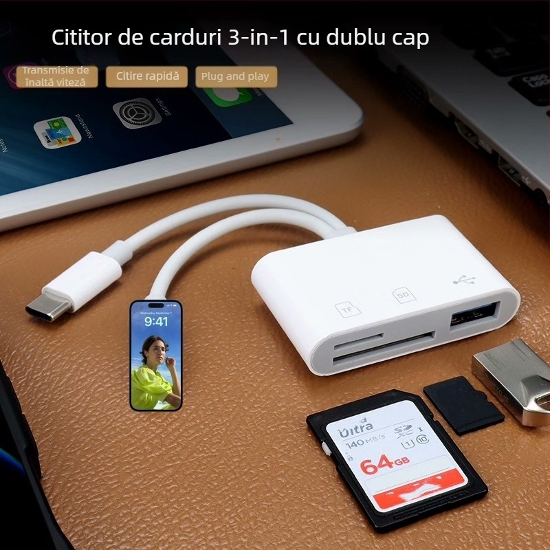 Cititor carduri Type-C OTG 3 în 1 pentru SD/TF și cameră USB
