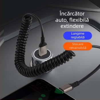 Cablu de încărcare retractabil pentru mașină (Lightning și Type-C) 66W, încărcare rapidă 6A, material: TPE + aliaj de aluminiu