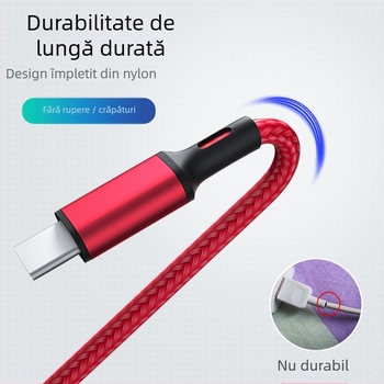 Cablu de încărcare împletit 3-în-1 USB-C/Lightning/Micro USB cu PD Fast Charge, 22.5W, splitter 1-la-3