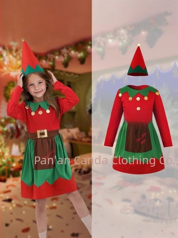 Costum de elf de Crăciun pentru adulți și copii, poliester, compoziție 95%+, toamna 2024, pentru cosplay/role play, brand Dancing Style