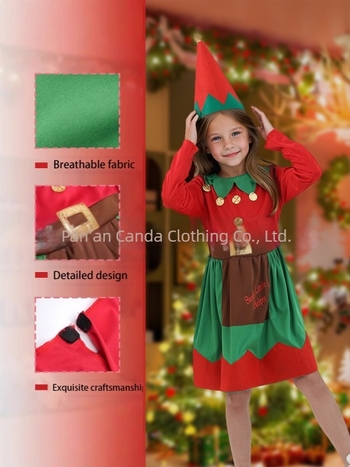 Costum de elf de Crăciun pentru adulți și copii, poliester, compoziție 95%+, toamna 2024, pentru cosplay/role play, brand Dancing Style