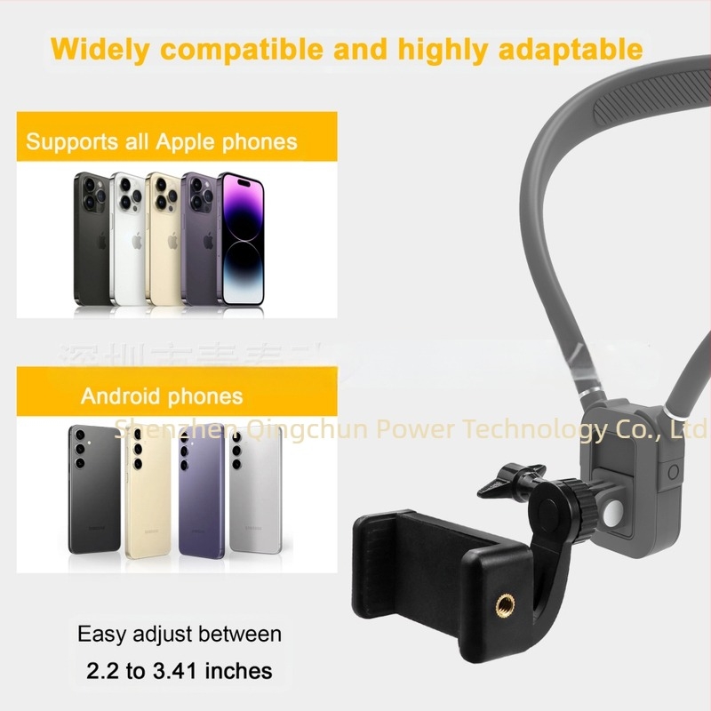 Suport pentru cameră de acțiune și telefon mobil purtat la gât – perspectivă din prima persoană, material siliconic; include: suport de agățare, șuruburi, adaptor, clips pentru telefon