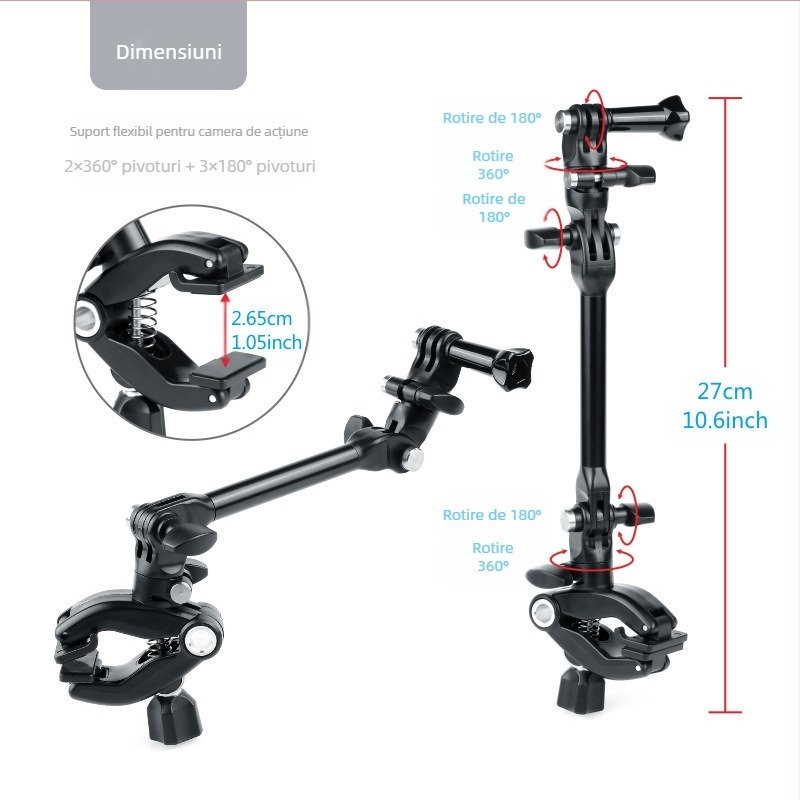 Montură pentru accesorii GoPro, rotire de 360°, clips multifuncțional, material PC și oțel inoxidabil, brand Youyixin