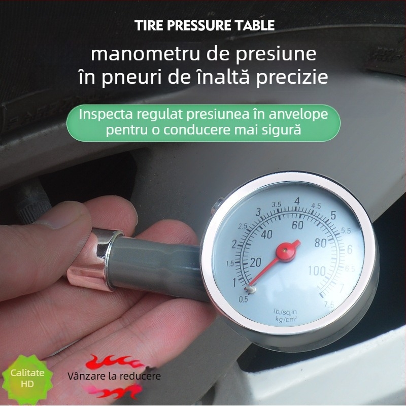 Manometru pentru presiunea pneurilor, corp metalic, precizie înaltă, interval 28-35, afișaj KG/CM2
