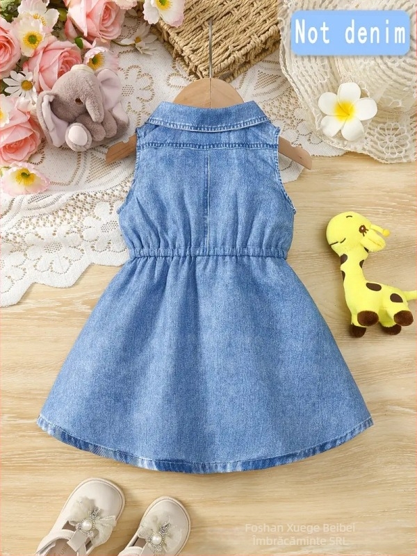 Rochie fără mâneci pentru fetiță, guler în stil cămașă, imprimare digitală cu temă animal, stil prințesă, țesătură Milk Silk, căptușeală 100% poliester, pentru 1–3 ani