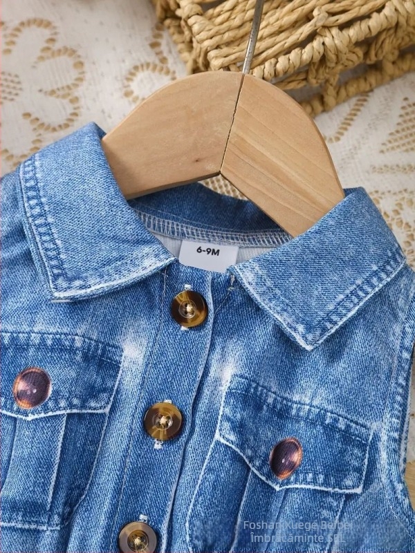 Rochie fără mâneci pentru fetiță, guler în stil cămașă, imprimare digitală cu temă animal, stil prințesă, țesătură Milk Silk, căptușeală 100% poliester, pentru 1–3 ani