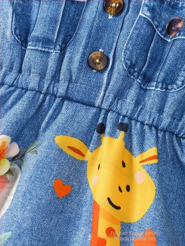 Rochie fără mâneci pentru fetiță, guler în stil cămașă, imprimare digitală cu temă animal, stil prințesă, țesătură Milk Silk, căptușeală 100% poliester, pentru 1–3 ani