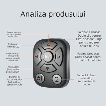 Distanțier Bluetooth în formă de inel pentru înregistrarea video pe telefon și derularea paginilor, model J6, carcasă ABS, 5 g