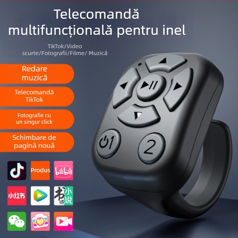 Distanțier Bluetooth în formă de inel pentru înregistrarea video pe telefon și derularea paginilor, model J6, carcasă ABS, 5 g