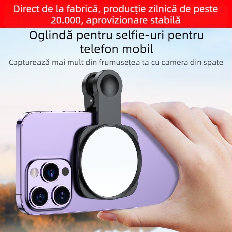 Oglindă selfie pentru camera de pe spatele telefonului cu atașare magnetică, model TH-255, compatibil universal, acceptă mărci private