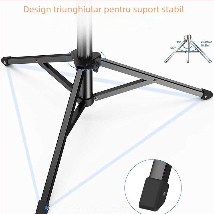 Trepied pentru telefon mobil cu design pliabil, înălțime 1,6 m, diametru 25 mm, 4 articulații, încărcare 2 kg