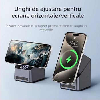 Încărcător wireless cu reglaj prin atingere la 180°, suport rotativ patru în unu, încărcare magnetică fără fir, ieșire 5–15W