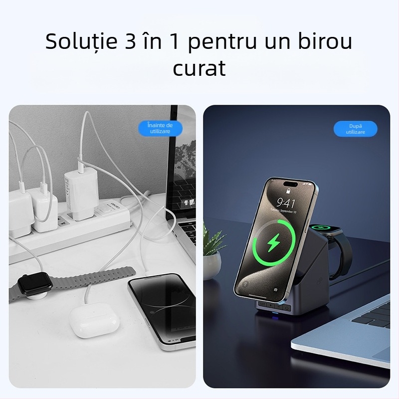Încărcător wireless cu reglaj prin atingere la 180°, suport rotativ patru în unu, încărcare magnetică fără fir, ieșire 5–15W