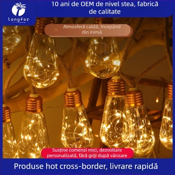 Șir de lumini alimentat solar, cu becuri din sârmă de cupru S27, model L-207, IP65, decor exterior cu telecomandă