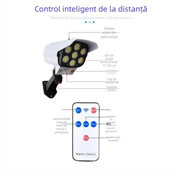Lampa stradală solară LED pentru exterior, cu senzor de mișcare și design de cameră simulată, IP65, 10W, 3.7V, durată de viață 10.000 h