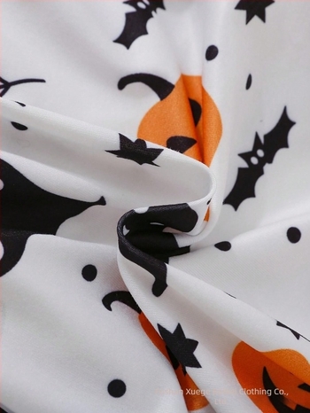 Rochie pentru fete Halloween Pumpkin Ghost, Stil prințesă, mâneci lungi, țesătură Milk Silk