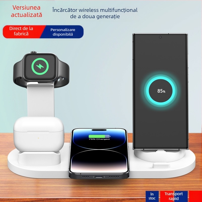 Stand de încărcare wireless 3-in-1 pentru căști și ceas inteligent – 18W ieșire maximă, QC4.0, încărcare Qi