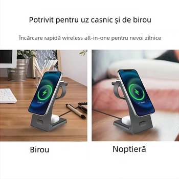 Încărcător wireless magnetic 3-în-1, încărcare rapidă, ieșire 15W, QC3.0, compatibil cu Apple Watch și căști MagSafe