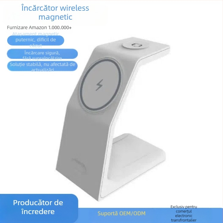 Încărcător wireless magnetic 3-în-1, încărcare rapidă, ieșire 15W, QC3.0, compatibil cu Apple Watch și căști MagSafe