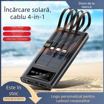 Bancă portabilă de energie solară cu baterie Li-Polymer, QC2.0, încărcare 10W, intrare 5V, cablu de date inclus