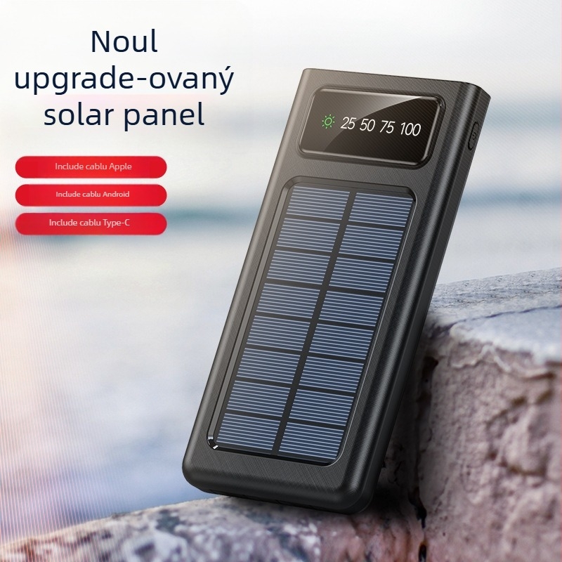 Bancă portabilă de energie solară cu baterie Li-Polymer, QC2.0, încărcare 10W, intrare 5V, cablu de date inclus