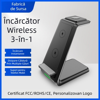 Suport de încărcare wireless, 15W rapid – compatibil cu Apple, Samsung, Huawei și Google, corp din plastic, compatibil universal, pentru birou sau podea