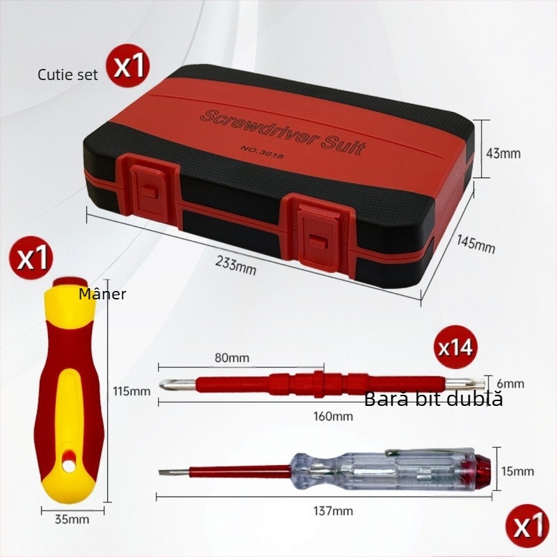 Tonghe set 29 în 1 șurubelnițe izolate, vârfuri din oțel crom-vanadiu, magnetice, pentru electricieni și reparații casnice.