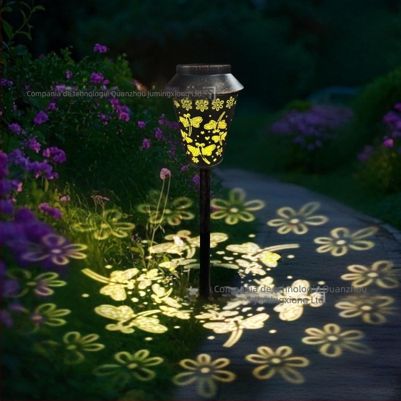 Lampă solară din fier pentru gazon, exterior, cu decupaj fluture — LED, 0.5W, 1.2V, 6-12 ore, model D333
