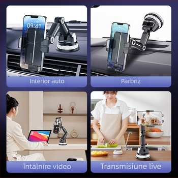 Suport universal pentru telefon auto cu ventuză pentru parbriz, montaj pe geamul frontal, pentru navigație și telefon