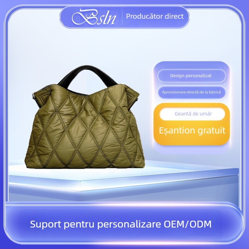 bsln Geantă de umăr la modă, material Oxford, model cu dungi, formă ovală, închidere cu fermoar, buzunar interior cu fermoar