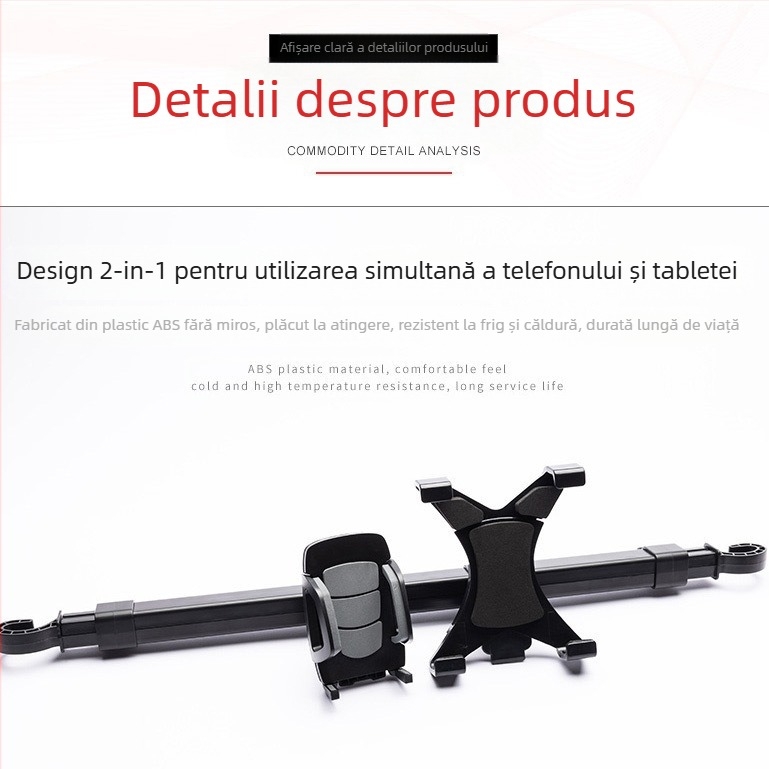 50HD12/88 Suport auto pentru telefon și tabletă pentru spatele scaunului — funcție duală, ABS+EVA, turnare prin injecție