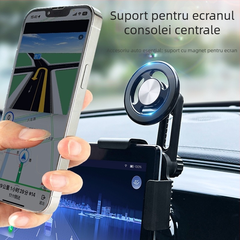 Suport magnetic pentru telefon auto cu ecran LCD pentru consola centrală, rotație 360°, universal pentru mașini