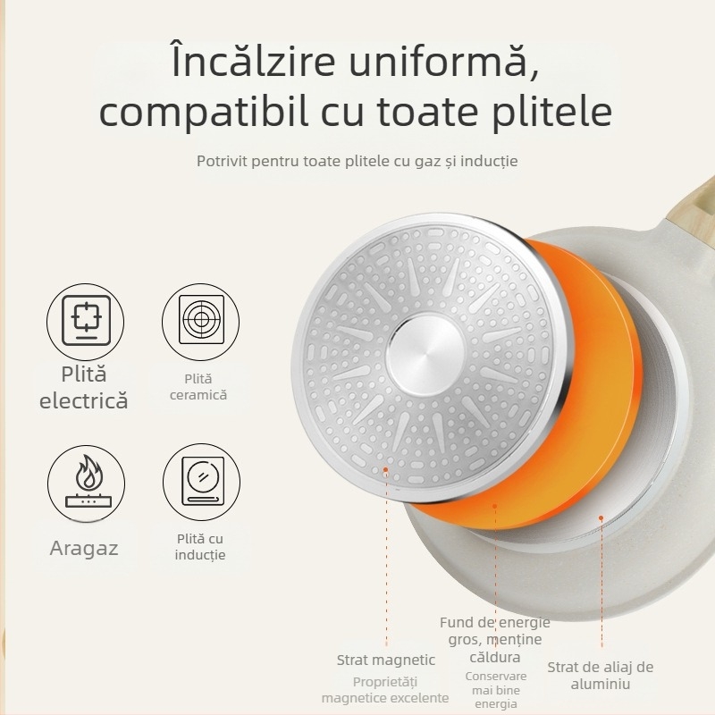 Tigaie antiaderentă pentru prăjit, corp din aluminiu, capac din sticlă, fund cu mai multe straturi, compatibilă cu plitele cu inducție și gaz, model pd-20, greutate 0.65 kg