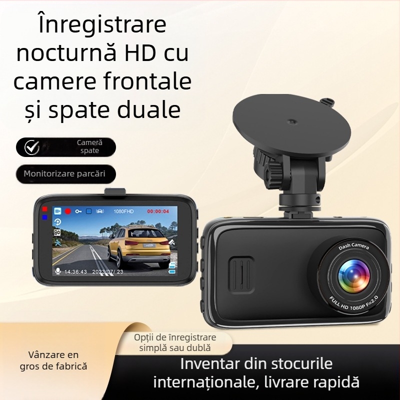 Cameră de bord auto cu înregistrare duală față-spate, ecran de 3 inch, 1080p, unghi de vizualizare 170°, viziune nocturnă