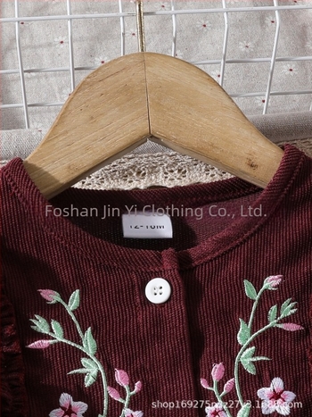 Rochie pentru fetițe, broderie, stil coreean, mâneci lungi, bumbac 95%, fustă plisată