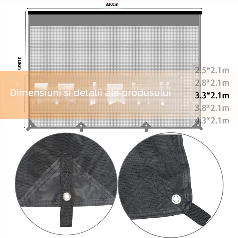 Drapă de plasă de umbrire pentru trailer, RV și camper — PVC, instalare încorporată, proiectată pentru acoperiș, imprimare logo disponibil, personalizabil