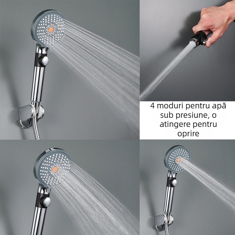 Duș portabil din ABS, 4 moduri de curgere, formă rotundă, instalare cu filet