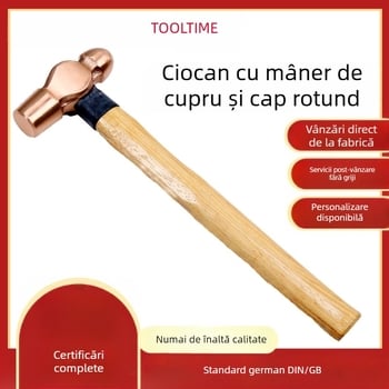 Ciocan cu cap rotund, din cupru roșu și mâner din lemn, rezistent la explozii, greutate netă 0,23–1,13 kg (1/2–2 1/2 lb)