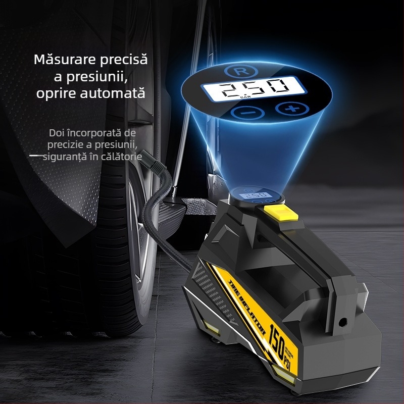 Umflător Auto pentru Anvelope cu Afișaj Digital și Iluminare — DC12V, 100W, 35 L/min, cablu 3 m, cilindru unic