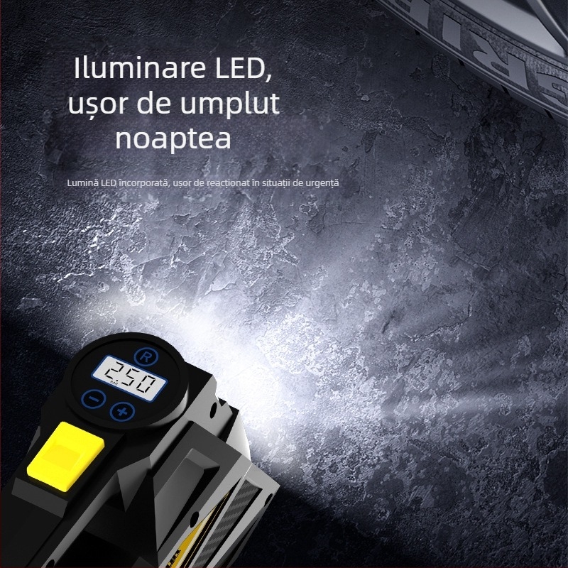 Umflător Auto pentru Anvelope cu Afișaj Digital și Iluminare — DC12V, 100W, 35 L/min, cablu 3 m, cilindru unic