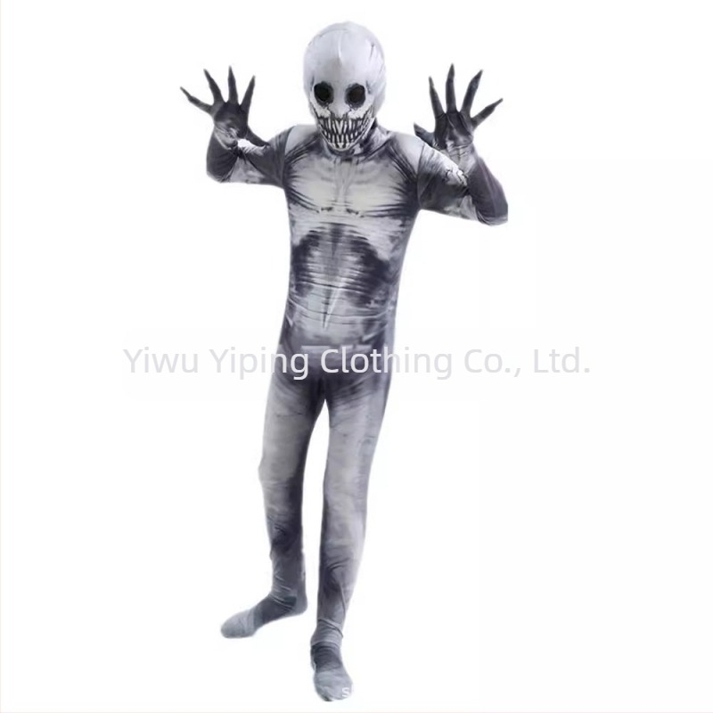 Costum de Halloween pentru copii cu schelet: costum întreg cu mască pentru joacă, țesătură milk silk și 80% poliester, siguranță Clasa A, potrivit pentru copii 3–8 ani