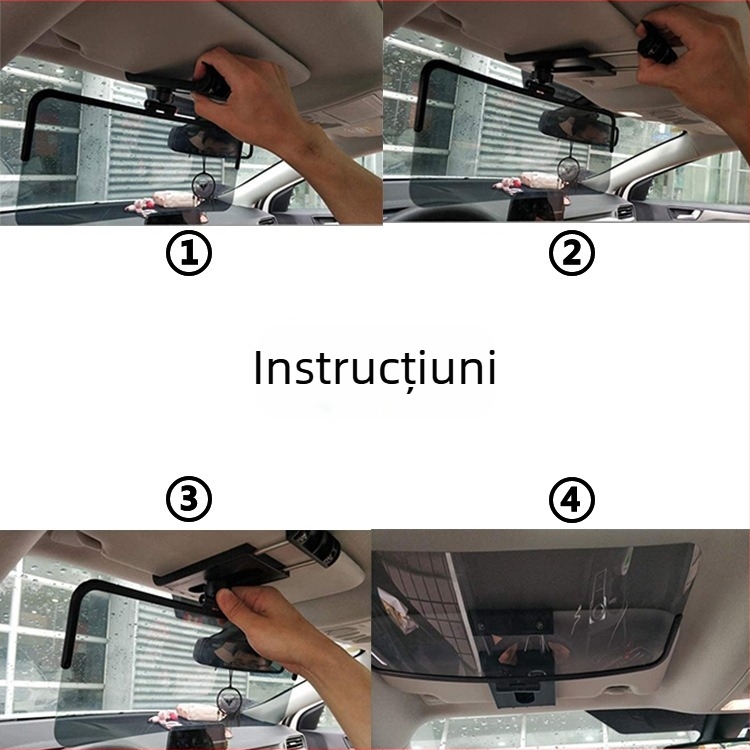 Vizon de soare pentru mașină cu reglare la 360° și oglindă anti-strălucire, din plastic, 180 g, montaj orbital, imprimare logo și personalizare