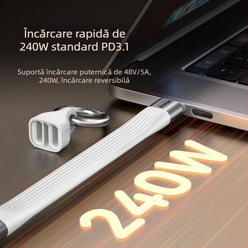 Cablu USB-C PD240W cu încărcare rapidă, Interfață USB-C, Material: aliaj de aluminiu + TPE + FPC