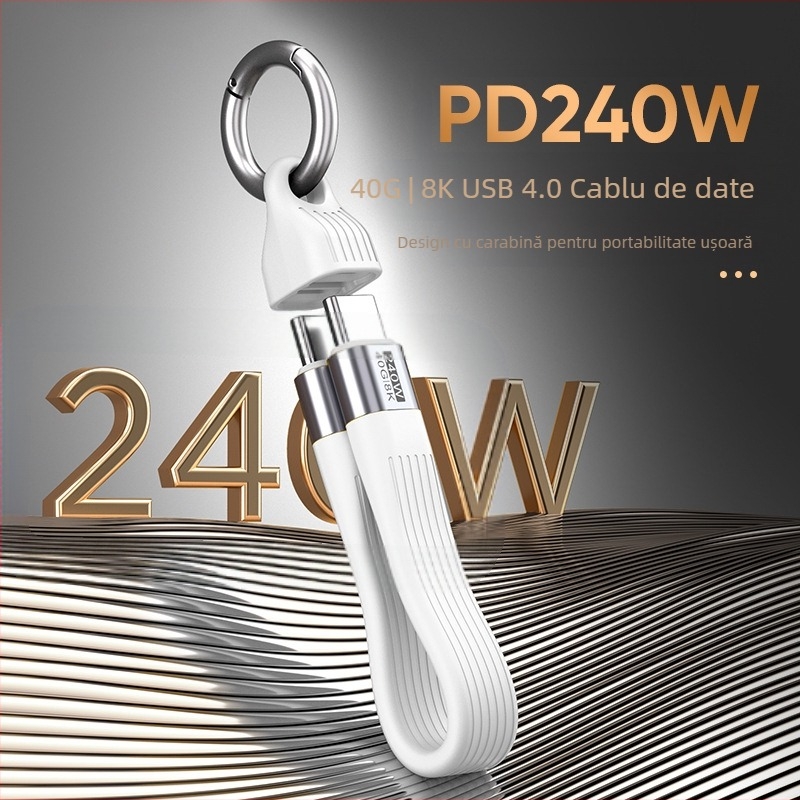 Cablu USB-C PD240W cu încărcare rapidă, Interfață USB-C, Material: aliaj de aluminiu + TPE + FPC