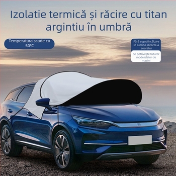 Umbra auto pentru parbrizul frontal – folie de aluminiu, montaj telescopic, acoperire pentru zona frontală; personalizare disponibilă și imprimare de logo