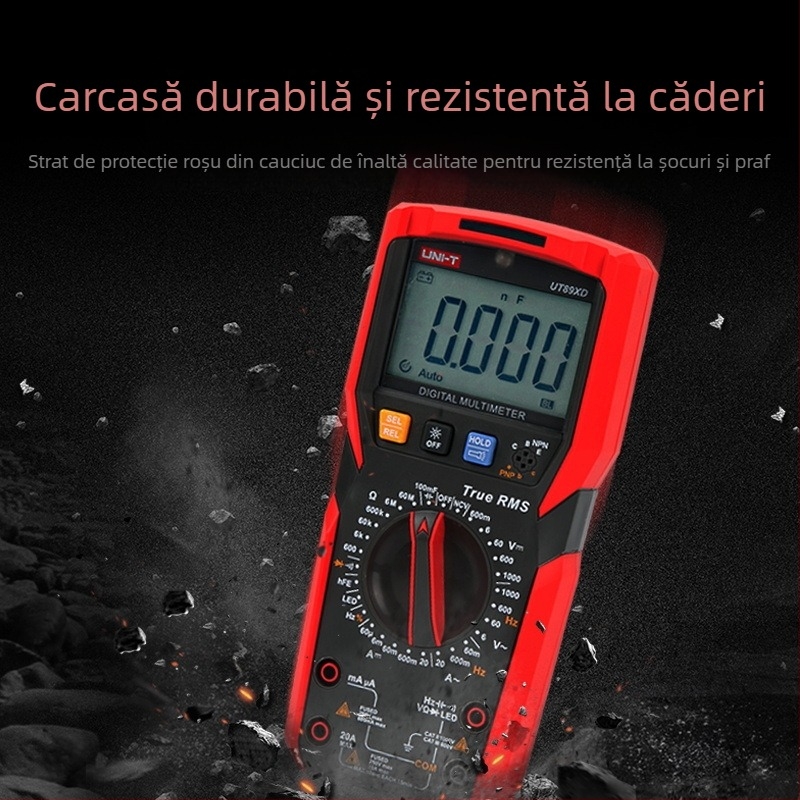 UT89X multimetru digital de înaltă precizie; manual, pentru uz profesional; tensiune DC/AC 0,1 mV–1000 V; curent DC/AC până la 20 A; capacitate 1 pF–100 mF; păstrarea datelor, reglaj automat