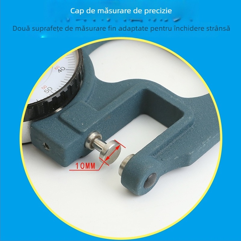ETOPOO Grosimetru de grosime cu rezoluție 0,01 mm — indicator analog, cap plat, pentru hârtie și piele