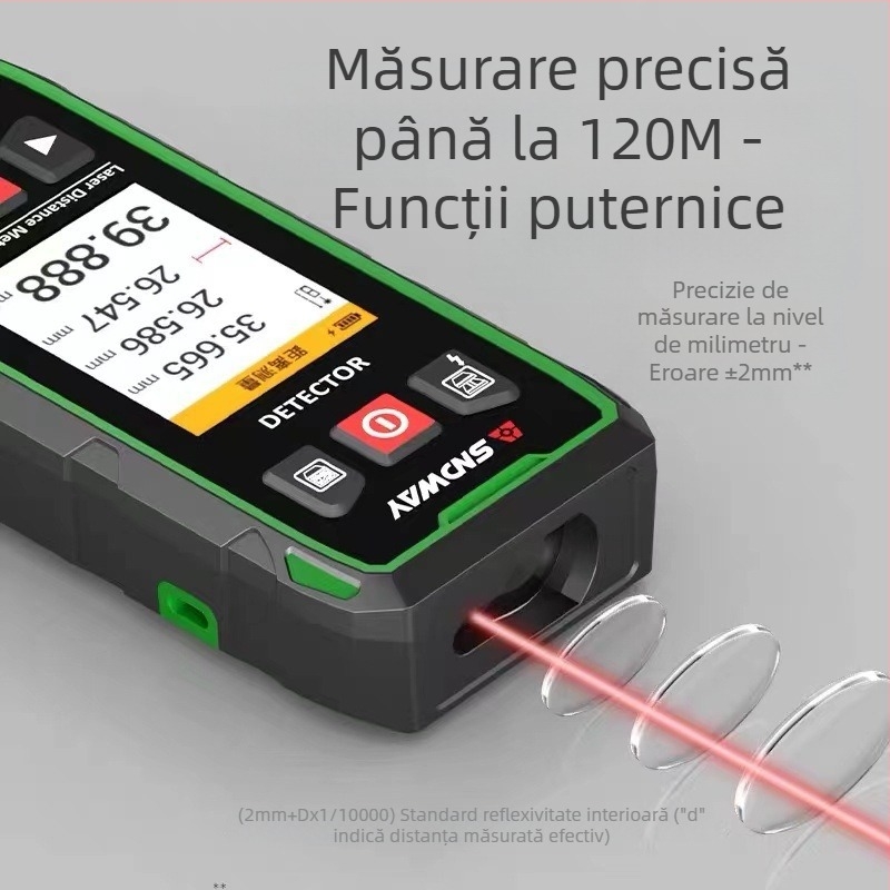 Detector de pereți Deep Dawei pentru armături, metale și cabluri ascunse în beton, cu laser pentru măsurarea distanței; greutate 500 g