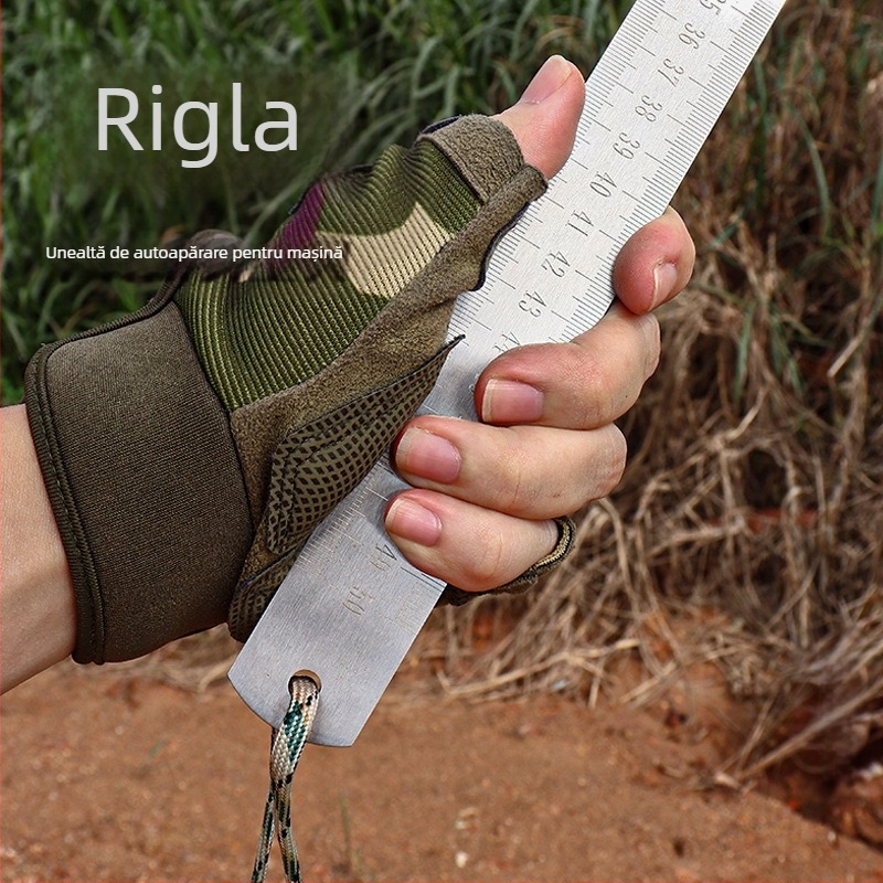 Riglă metalică multifuncțională pentru mașină – manual, oțel inoxidabil, oțel forjat, instrument de autoapărare