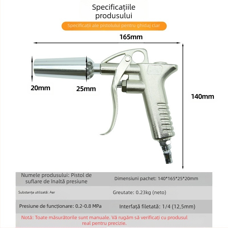 Pistol de suflat praf, presiune înaltă, duză scurtă, pneumatic, debit mare